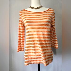 POSTMARK Anthropologie Orange Polka Dot Striped LightweightTop. Size Small